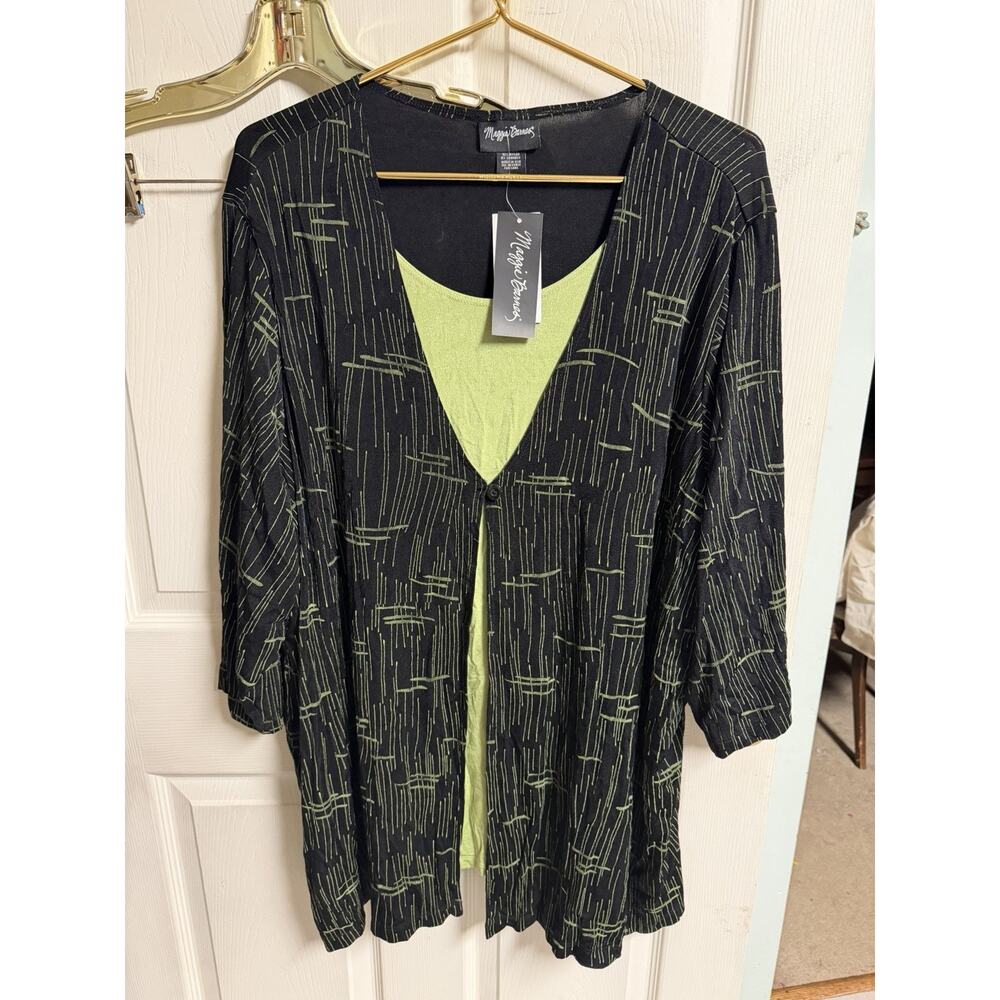 Lot 3 Maggie Barnes Blouse Womens 3x 2x Green Black Abstract Tunic Top Plus Tank